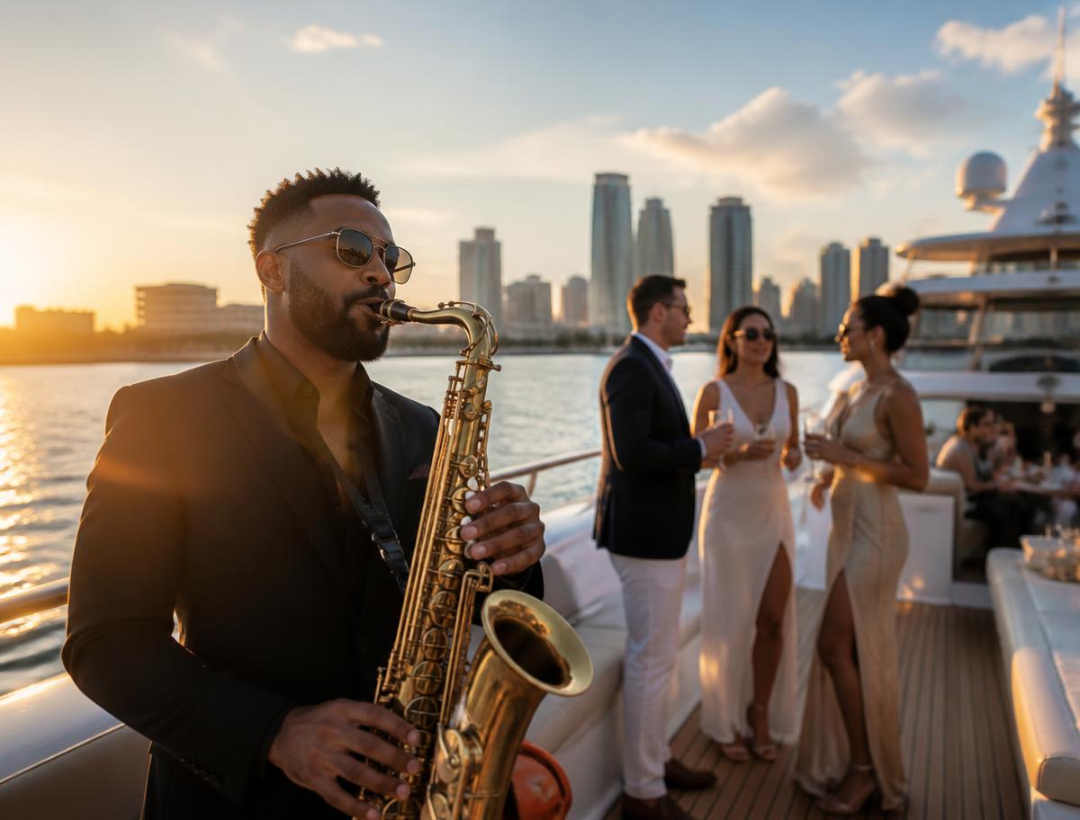 Live Saxophonist on a Miami yacht event